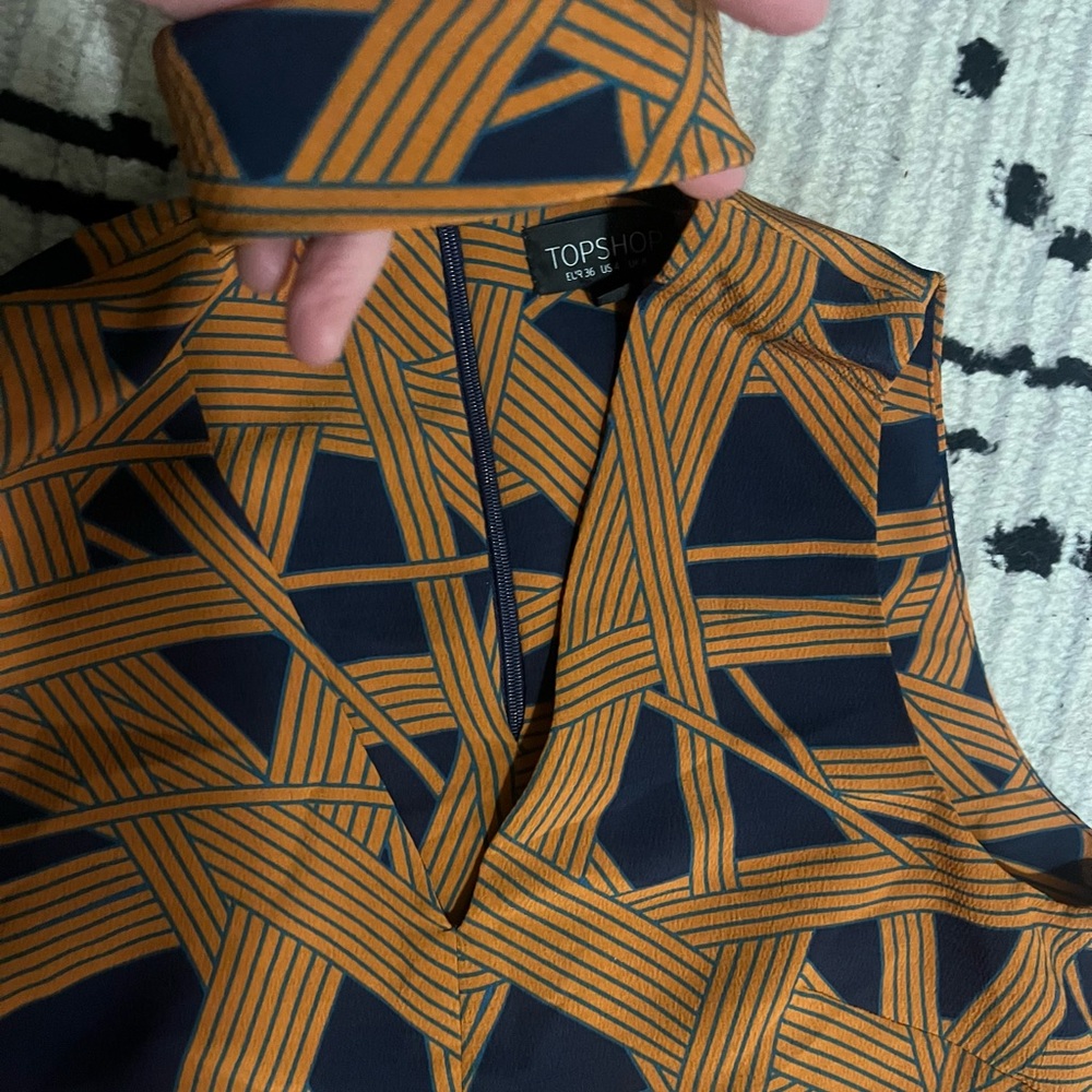 Topshop Geometric navy orange tank with keyhole front, zip back